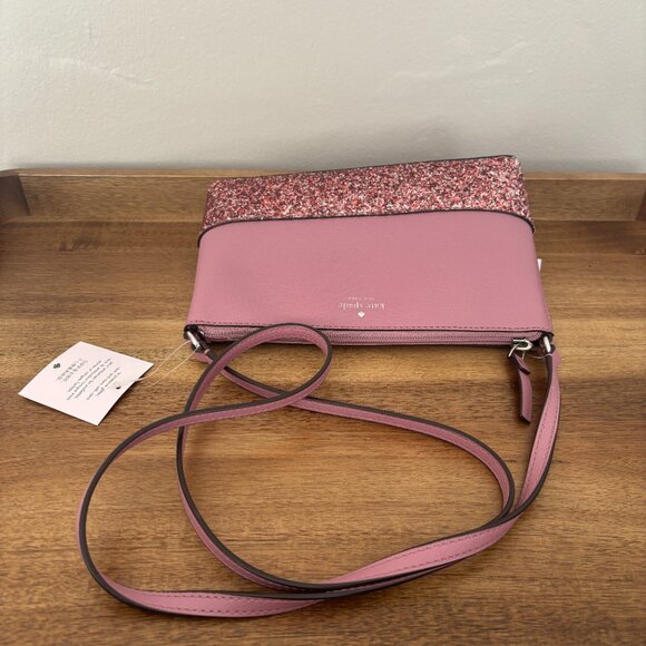 Kate Spade Ramey Dusty Peon Pink Saffiano Leather Pink Sparkle Crossbody New - Picture 6 of 9
